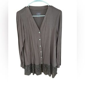 LOGO LAYERS knit Jersey Buttoned Down Cardigan Lace Ruffle Size Small
